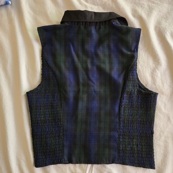 Hot Topic Green Blue Plaid Flannel Sleeveless Button Up Collared Vest 90s y2k - Picture 6 of 9